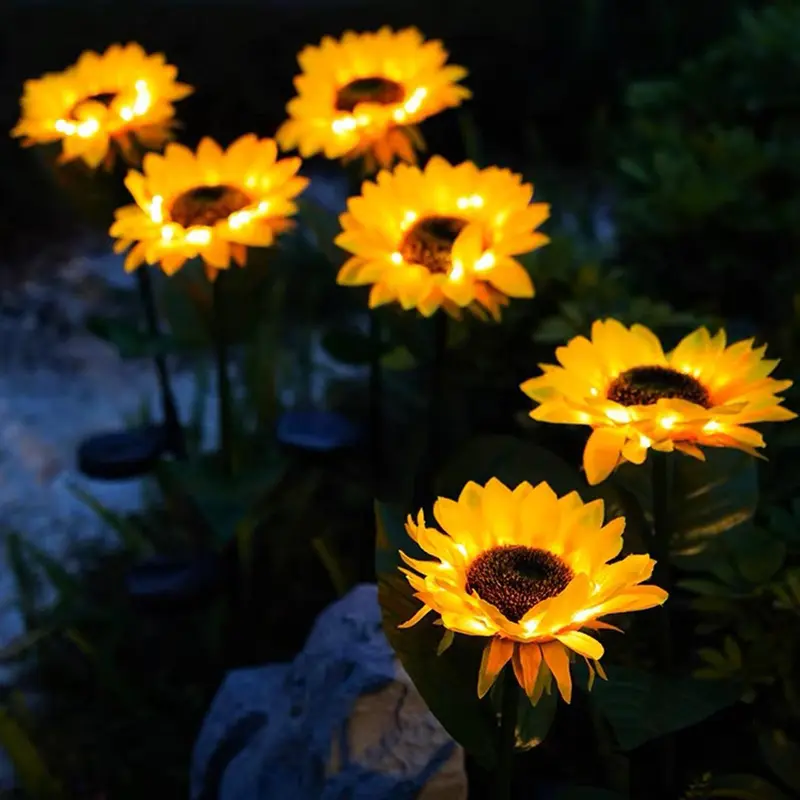 LED Solar Light, 2 Counts/set Sunflower Shape Waterproof Lawn Light, Easy to Use Floor Lamp for Garden, Courtyard, Community Decoration 7