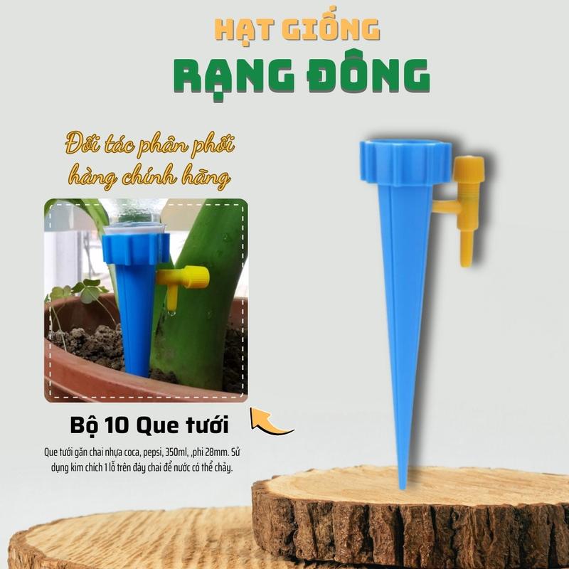 Que Tưới Nhỏ Giọt Gắn Chai Nhựa (Bộ 10 que) - Tái sử dụng nhiều lần, nhiều màu, có điều chỉnh nước - Hạt giống Rạng Đông