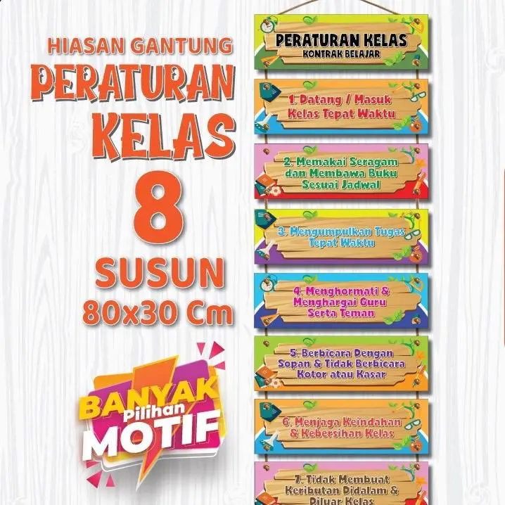 Dekorasi Dinding Peraturan Kelas Kontrak Belajar Gantung Tali 8 Susun (Kode: PERLAS) casual mendunia