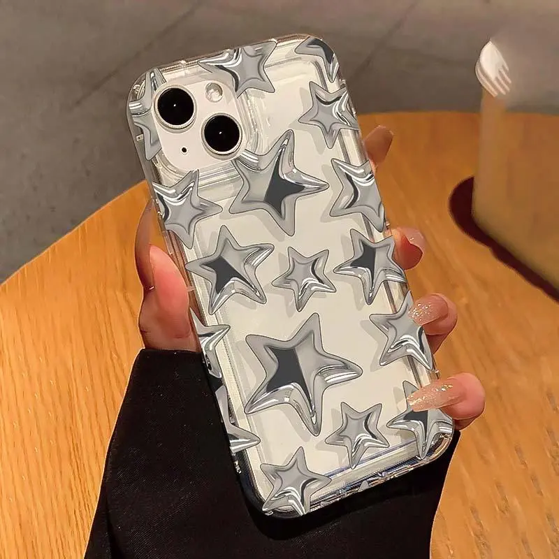 Star Pattern Phone Case, Decorative Phone Protector Cover, Phone Accessories Compatible with iPhone 11 12 13 14 15 16 Pro Max