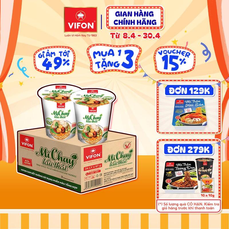 Thùng 24 Ly Mì Chay Lẩu Thái/ Mì Chay SALA Lẩu Thái VIFON 67gr/ Ly
