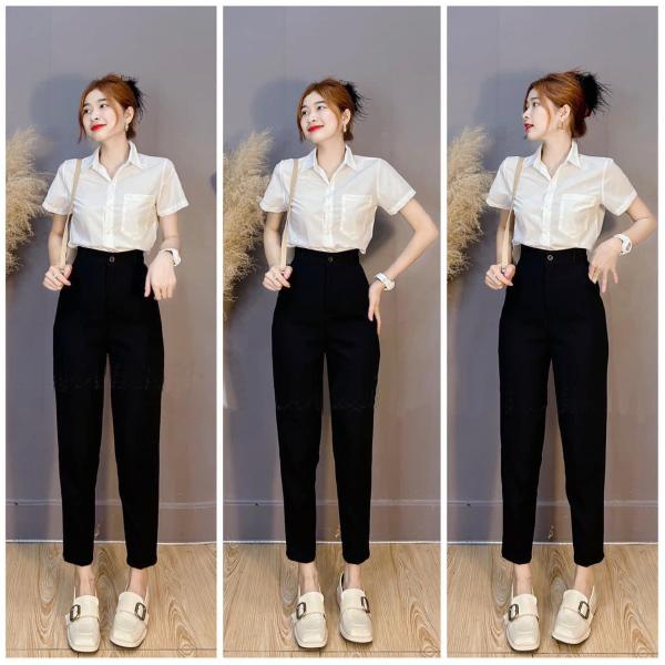 Quần tây đen đi học lưng cao chất vải tuyết mưa ống đứng có đỉa dùng dây nịt Nữ Women Pants Thun Ong Kem Voi