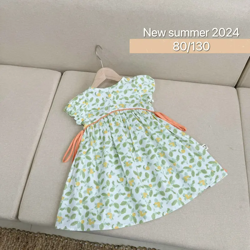 [Pinkids] [8-22kg] Váy Hoa Hòe Chất Thô Mềm Cột Nơ 2 Bên Cho Bé Gái 4