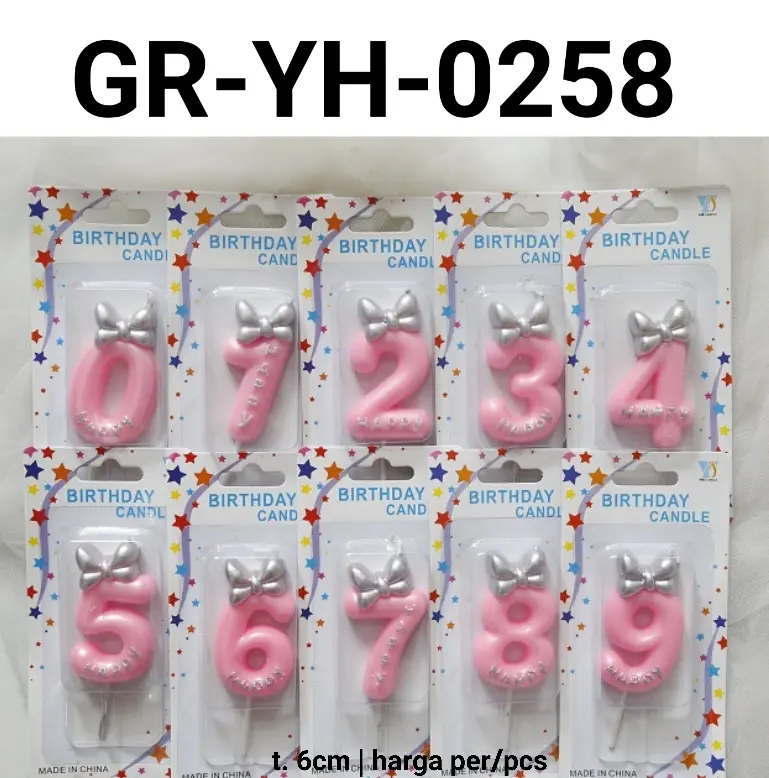 GR-YH-0258 Lilin angka kue ulang tahun birthday pink pita gold silver