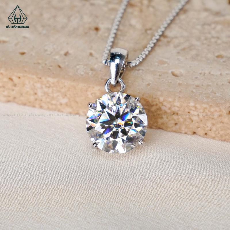 Mặt Dây Chuyền Bạc 925 Xi Kim Viên Chủ Đá Moissanite Kích Thước 10mm PX007 Hà Tuấn Jewelry