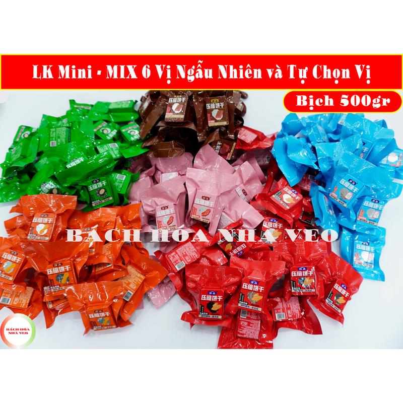 Bịch 500g Lương khô mini Trung Quốc Hiệu Apex Tự Chọn 6 Vị Không Bở Snack Ăn Vặt không thể bỏ qua nhiều vị như Socola lạc vừng dừa...