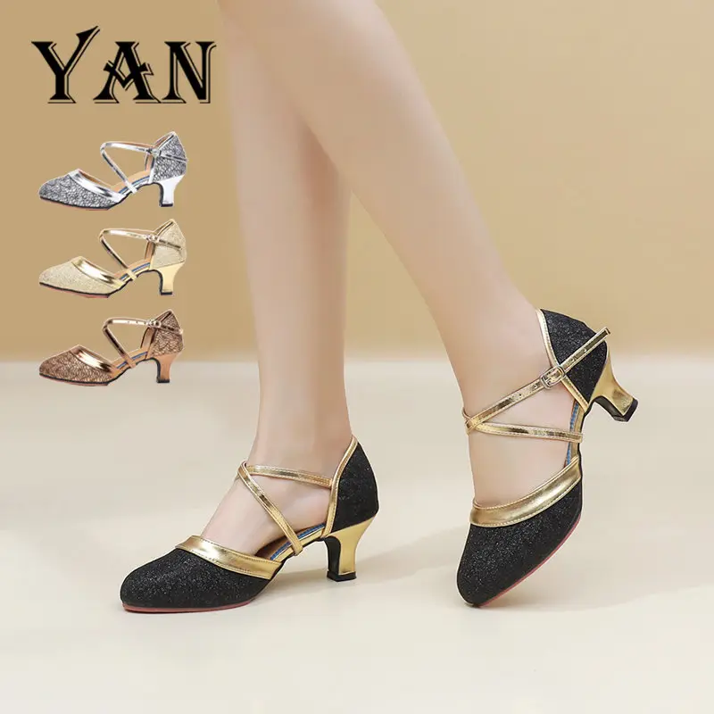 YAN Sepatu Dansa Latin/ Line Dance Terbaru Sepatu Dance Wanita Sepatu Hak 5cm