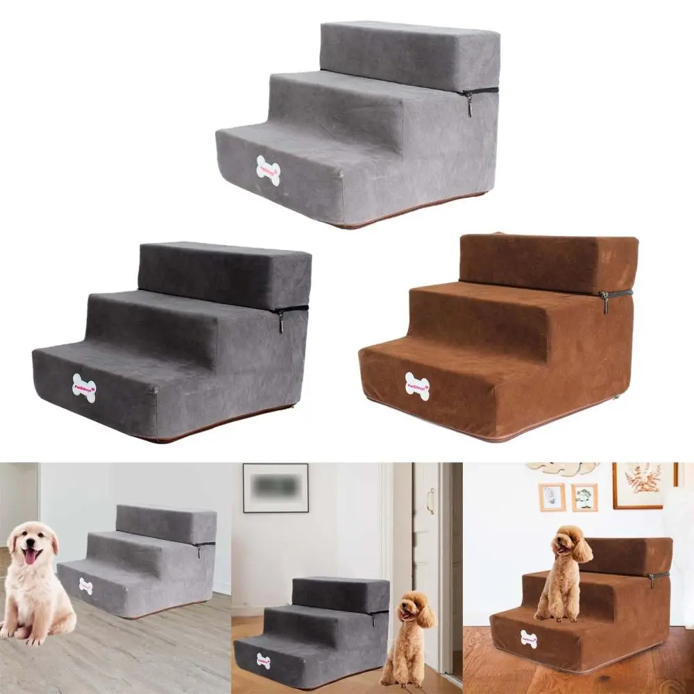 Portable Dog Stairs Ladder Anti Slip Removable Zipper Cover 3 Steps Climbing Toys Supplies Step Platform for High Bed Outdoor Indoor Puppy