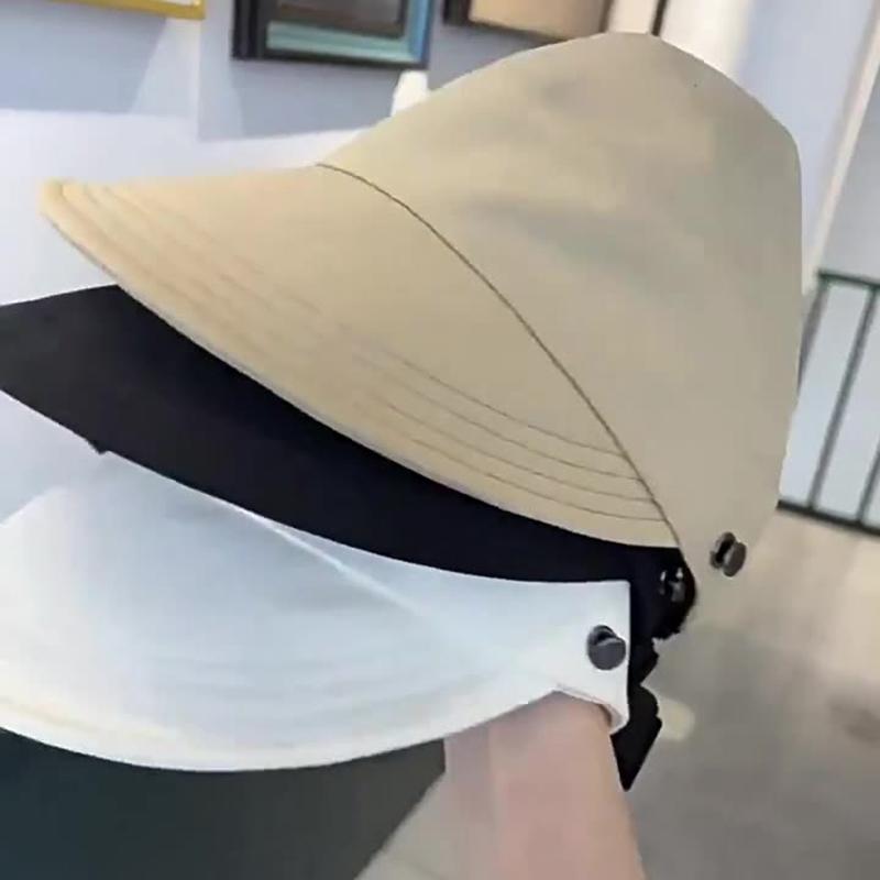Mũ Chống Nắng Rộng Vành, Phong Cách Mùa Hè, Dành Cho Nữ, Có Thể Gập Lại Và Có Thể Điều Chỉnh, Thích Hợp Cho Các Hoạt Động Ngoài Trời Và Bãi Biển, Mũ Bucket, Có Tấm Che Chống Tia Cực Tím, Thích Hợp Cho Kiểu Tóc Đuôi Ngựa Ngư Dân, Mũ Chống Nắng 2