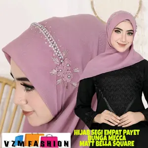 HIJAB SEGI EMPAT PAYET BUNGA MECCA / HIJAB PESTA, HIJAB WISUDA, HIJAB LAMARAN, HIJAB NIKAHAN / HIJAB MEWAH