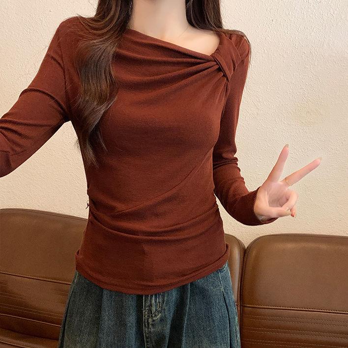 Áo Cổ Đeo Chéo, Thiết Kế Xếp Ly Dài Tay, Áo Phông Cô Gái Nóng Bỏng, Áo Sơ Mi Lớp Nền Bên Trong Nữ, Hàng Mới Về Đầu Thu, 2024 0
