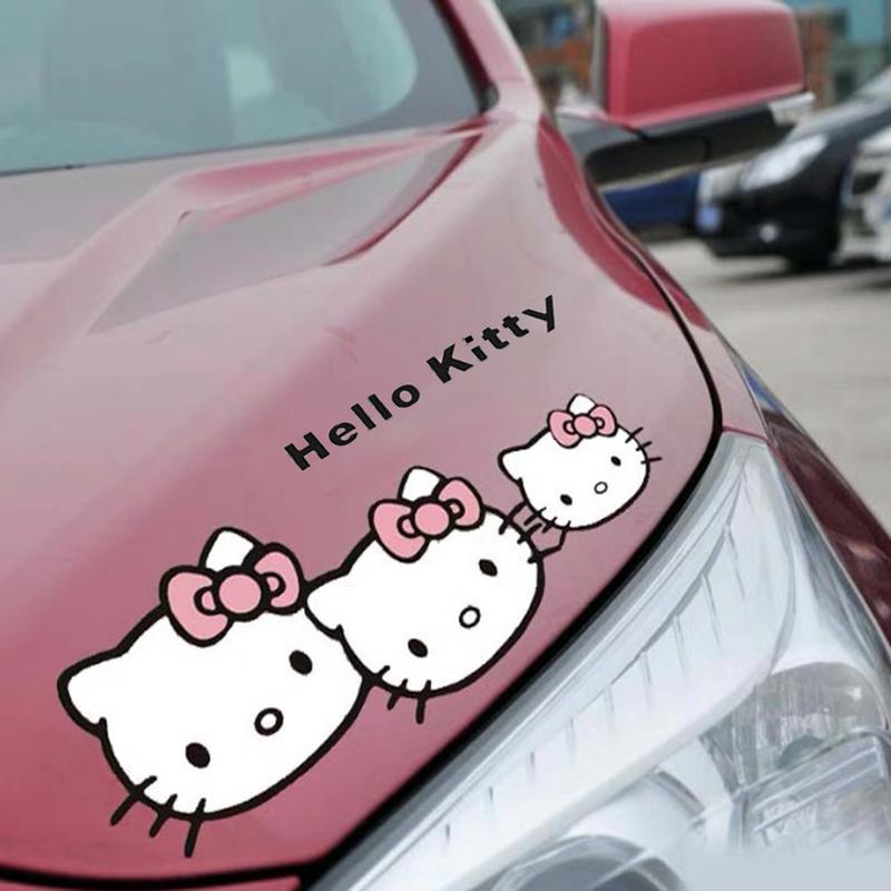 Hellokitty Cat Car Stickers Hello Kitty Rearview Mirror Stickers  Hello Kitty Cute Cartoon Fun Stylish Bumper Cover Block Scratches Car Decal 3