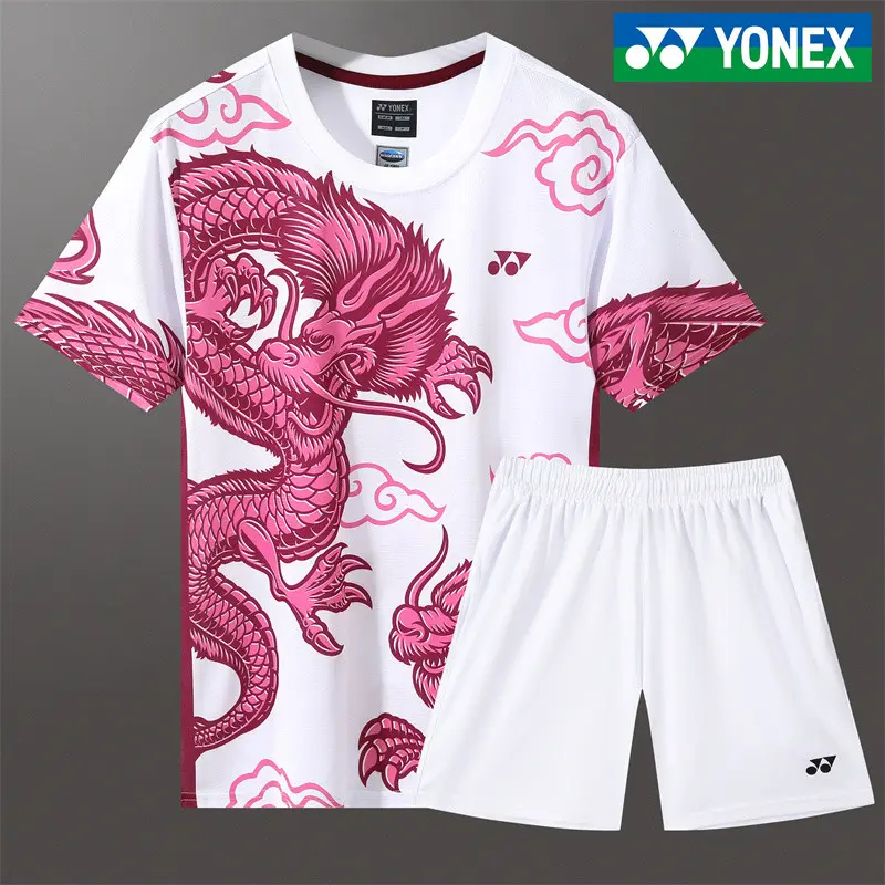 Bộ Đồ Cầu Lông, YONEX, Bộ Đồ ngắn tay họa tiết rồng, dành cho nam và nữ, Thích hợp cho quần vợt YY, quần áo bóng chuyền, có thể tùy chỉnh, Mua theo nhóm