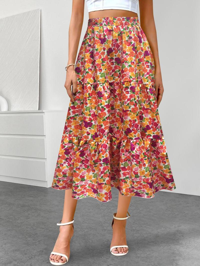 Product Introduction of Women's Ditsy Floral Print Skirt, Boho Fashion Elastic Waist Skirt for Daily Holiday Vacation Wear, Ladies Bottoms for All Seasons 3
