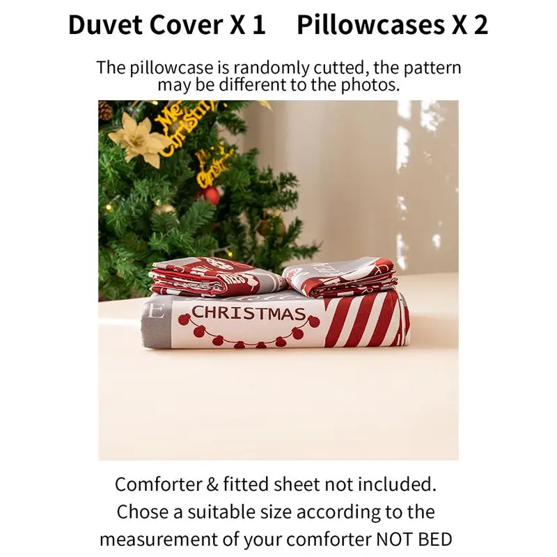 Christmas Cartoon Pattern Bedding Set, 3 Counts/set Including 1 Duvet Cover & 2 Pillowcase without Filler, Soft Comfortable Bedding Set for Home Bedroom Decor 3