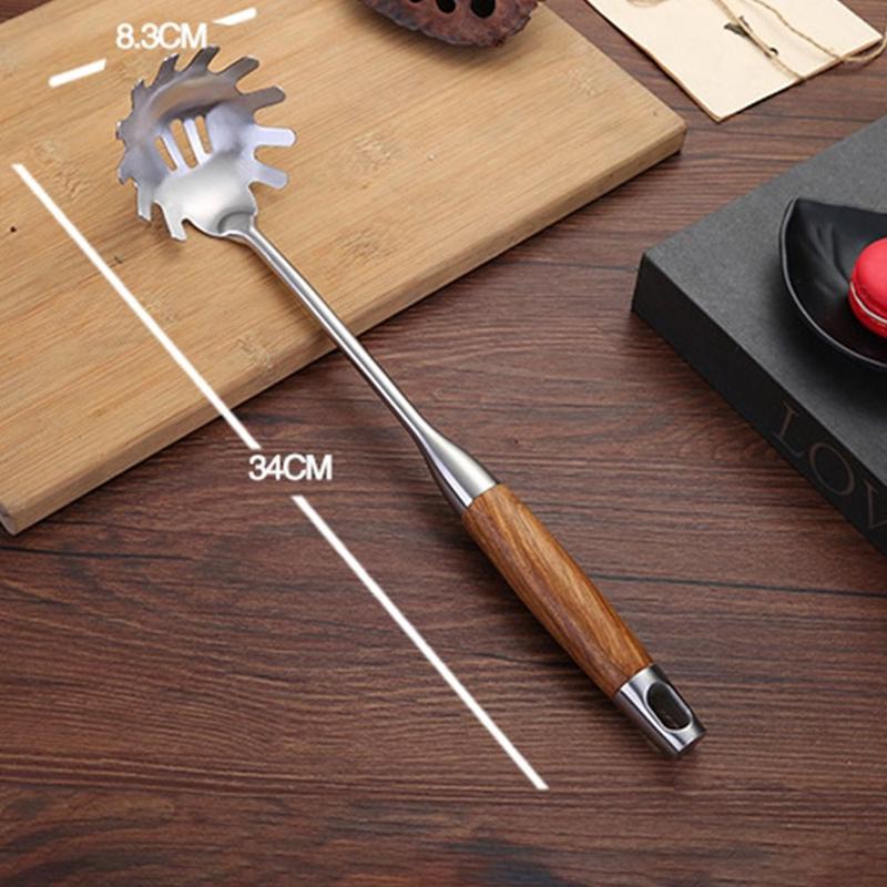 Cookware 304 Staniless Steel Kitchen Utensils Long Wooden Handle Spatula Spoon Cooking Equpment Frying Shovel Thickened Cooking Tool Sets 5