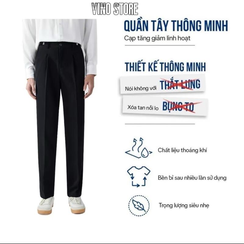 QTVAP Menswear Quần Âu Nam Sidetab Chỉnh Eo Dáng Baggy Ống Xuông Hàn Quốc Co Giãn Nhẹ Màu Đen Cao Cấp Cotton Thoáng Khí Thiết Kế Thông Minh Chất Liệu Thoáng Khí