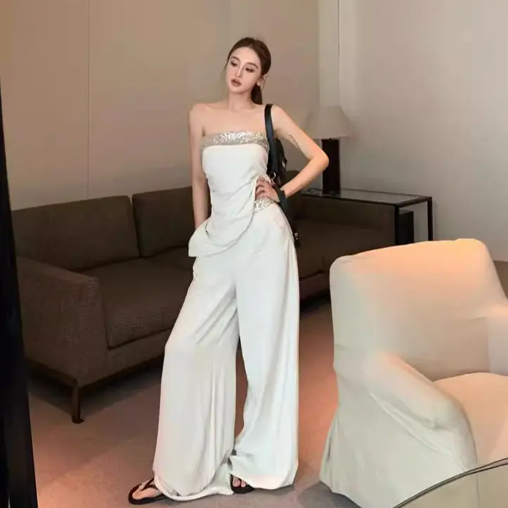 Bộ Đồ Thời Trang, Phong Cách Cổ Điển Thanh Lịch, Thiết Kế Đẹp, Áo Ống Và Quần Dài Ống Đứng, Thích Hợp Cho Cô Gái Nóng Bỏng, Ảnh Thật Rhgd