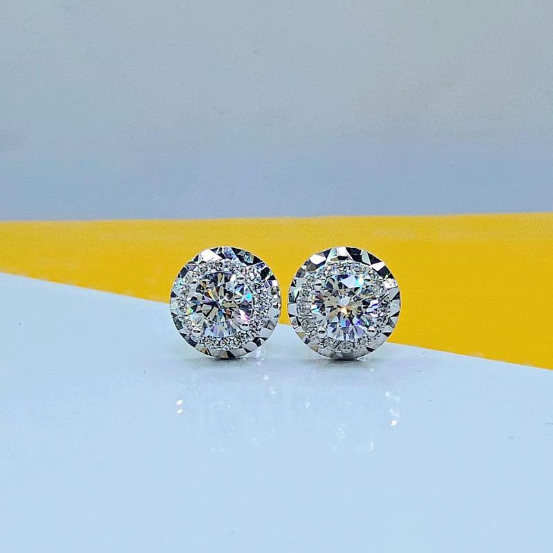 Bông tai halo tròn BT66 viền chạm máy chốt đẩy . xi kim   Hoa Tai Nữ Women