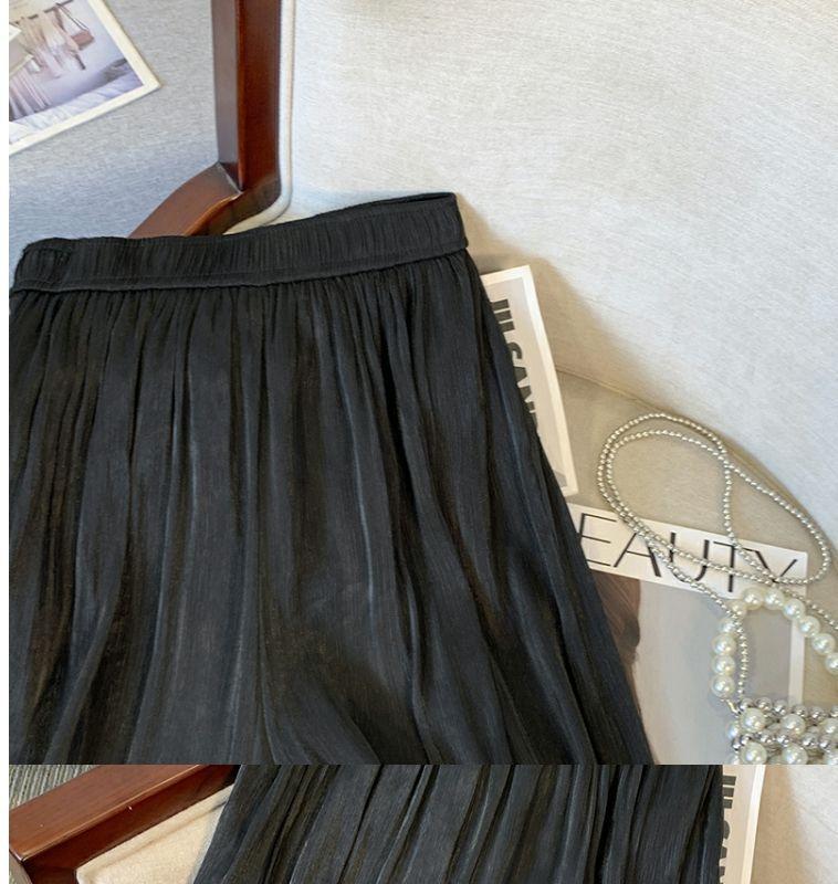 Product Introduction of Quần Váy Voan Lụa Lạnh Màu Đen, Dành Cho Nữ, Quần Mỏng Mùa Hè, Cạp Cao Co Giãn, thụng Rộng, Thường Ngày, Quần Ống Rộng Xếp Ly 10