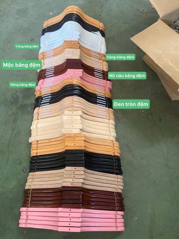 Móc gỗ treo quần áo có đệm vai, đầu vuông đầu bo tròn combo 10 chiếc Inox