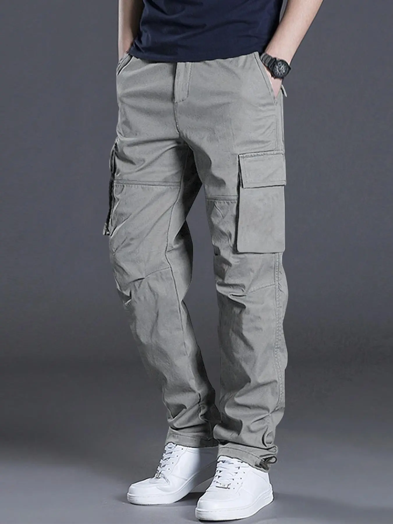 Men's Solid Flap Pocket Cargo Pants, Street Fashion Casual Loose Tactical Pants for Daily Wear, Men's Trousers for All Seasons