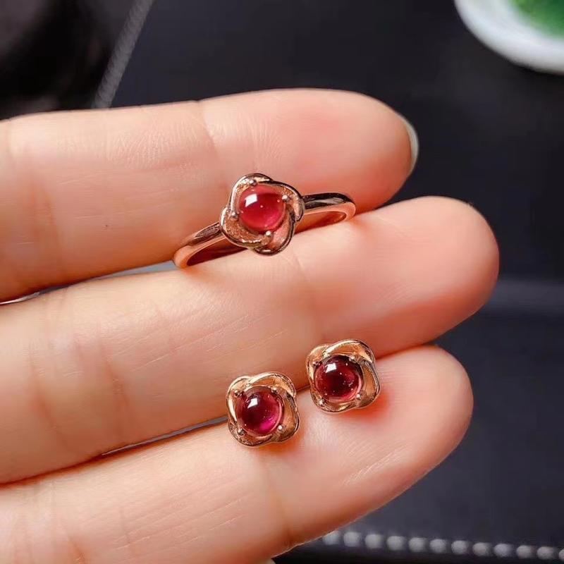Product Introduction of Imitation Natural Garnet Open Ring Earrings Women's Fashion Versatile Ring Earrings Accessories Birthday Party Gifts toi  et  moi  ring 0