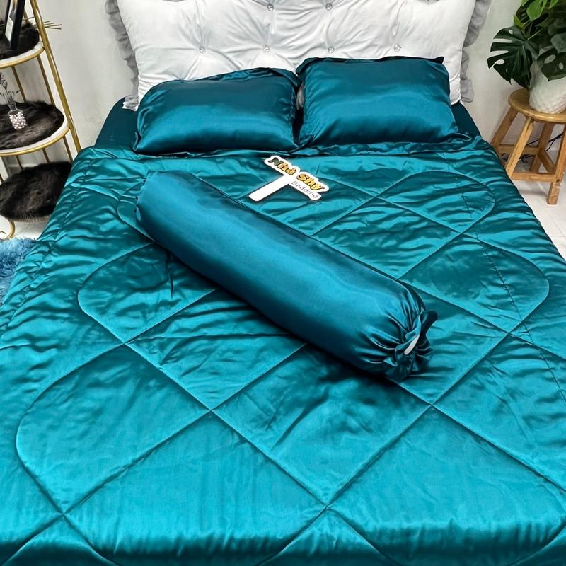 Bộ Chăn Gra Phi Lụa 5 Món Màu Xanh Navy - Set 4 món không mền , set 5 món có mền - Nhà Shy
