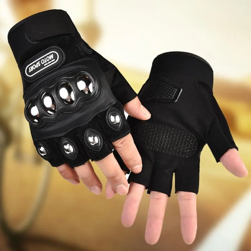 Outdoor Knuckle Safety Half-finger Gloves, 1 Pair Steel Outdoor Knuckle Motorcycle Motorbike Powersports Safety Gloves, Outdoor Accessories 5