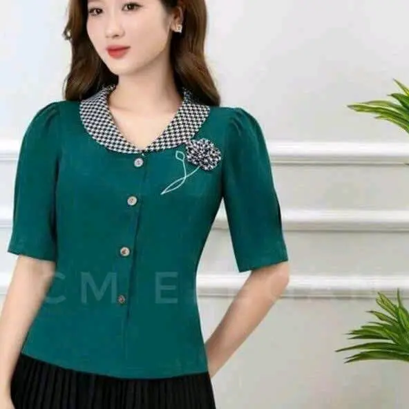 Áo công sở M218 tay ngắn đính hoa đơn giản đẹp cho nữ - Women