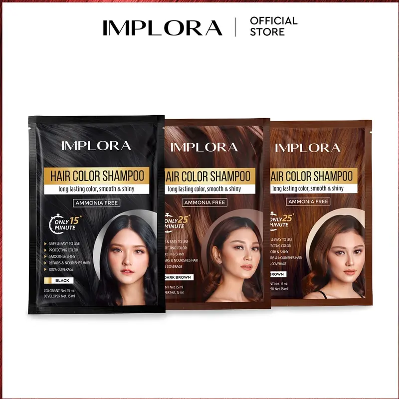 MURAH - IMPLORA HAIR COLOR SHAMPO - PENGHITAM RAMBUT 1