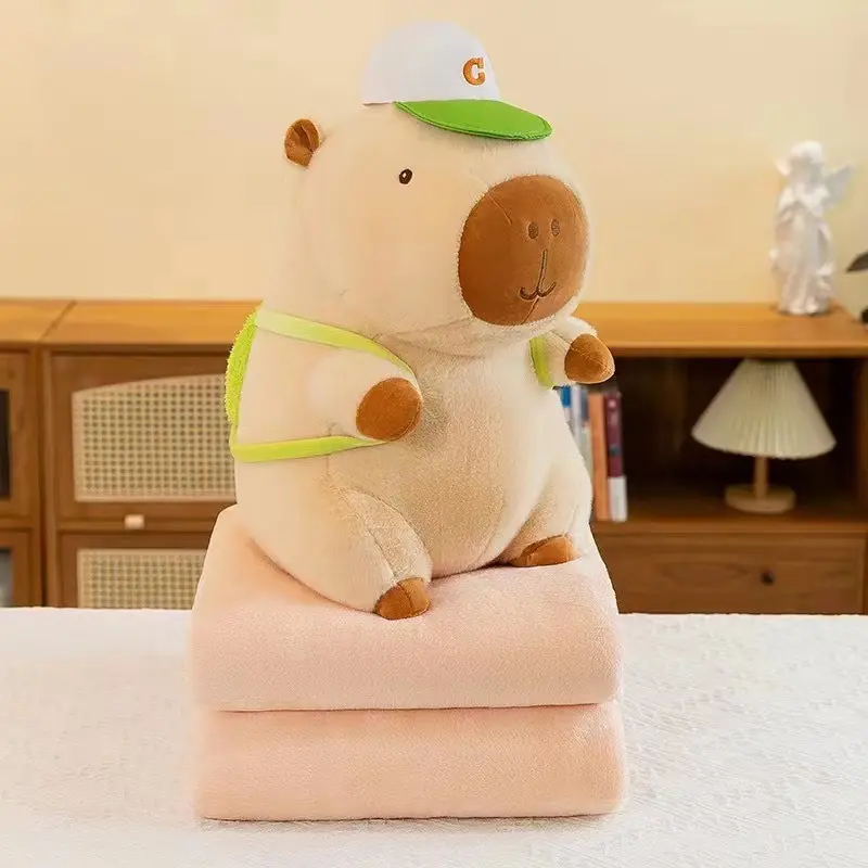 Tiệm gấu bông xinh xinh, Bộ chăn gối văn phòng, gấu bông kèm chăn, Mẫu Chuột Capybara nhiều hình dáng dễ thương 2 trong 1(gối, chăn), dùng đi học, đi làm siêu tiện lợi 3