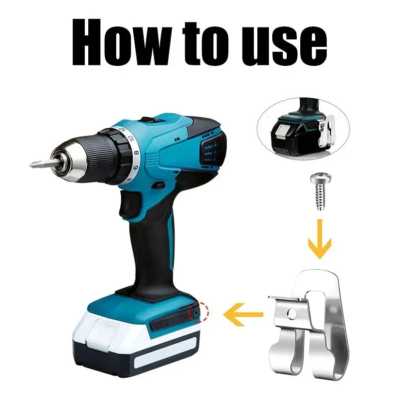 Móc Kẹp Thắt Lưng Khoan, 3 Cái, Cho Dụng Cụ Tối Đa 18V, Có Đinh Tán Mũ 8Mm, Bao Gồm Vít 6
