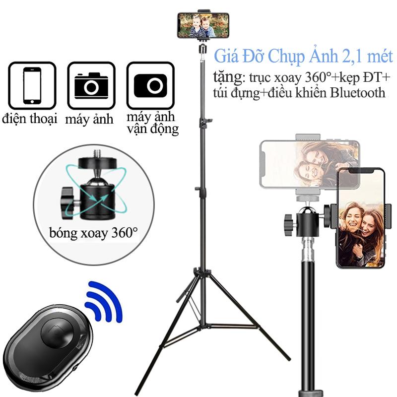 Giá đỡ chụp ảnh 3 chân, gậy Livestream, hỗ trợ quay video, chụp ảnh, Có Kẹp Điện Thoại/Điều Khiền Từ Xa,Cao 2,1 mét Selfie Phụ Kiện