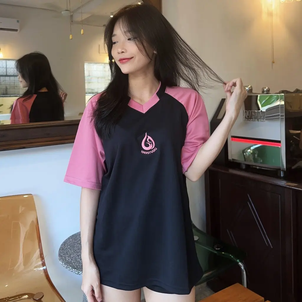 Áo Thun Nam Nữ Tim Đôi Raglan Phối Tay 1969STUDIO Hot Trend Form Rộng Tay Lỡ Unisex Cổ Tim - TĐRL-01