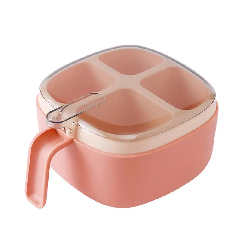 Four grid box, kitchen supplies, contrasting color, transparent lid spoon, press type box with salt, monosodium glutamate seasoning