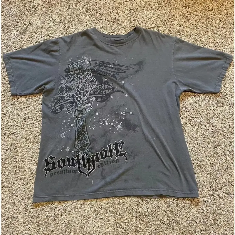 2000s affliction Series Grey T-Shirt Mens high quality material T-shirt Dark Simple Style Gothic Round Neck high quality material Short Sleeve Tops New