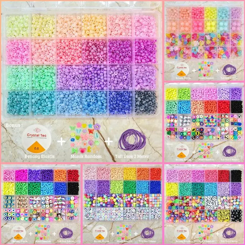 Manik nursa mote Manik Manik Pasir 1 Box - Manik2 Mote Payet Pasir Paket DIY - (BONUS Benang Elastis + Manik Random + Tali Giok 2 Meter) - SM001 Bisa cod
