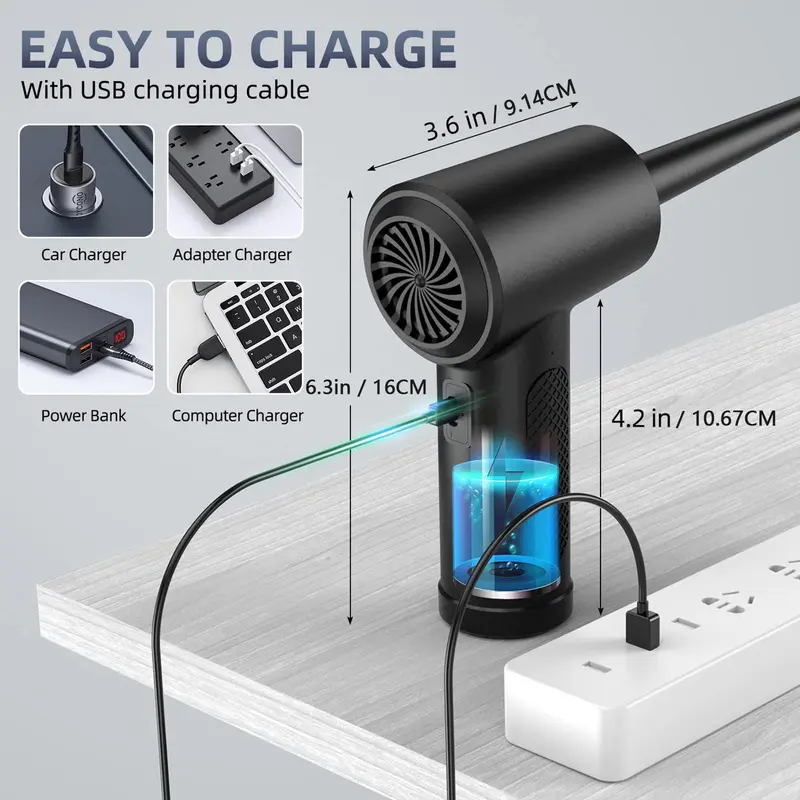 Compressed Air Duster, 3-Gear 51000RPM Electric Air Duster, Portable Air Blower with LED Light, 4000mAh Rechargeable Cordless Air Duster 4