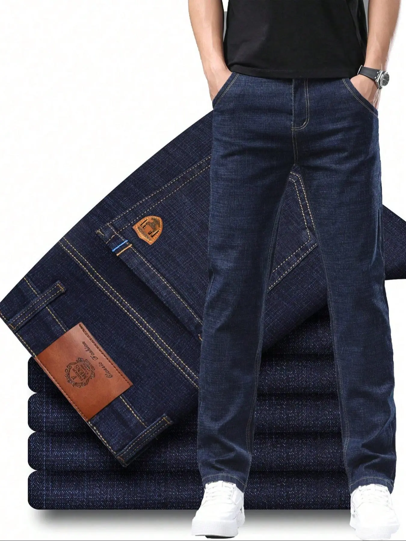 Men's Regular Fit Solid Color Denim Jeans, Business Casual Comfy Straight Leg Jeans for Daily Wear, Fashion Men's Bottoms for All Seasons, Work Trousers Men, Cotton