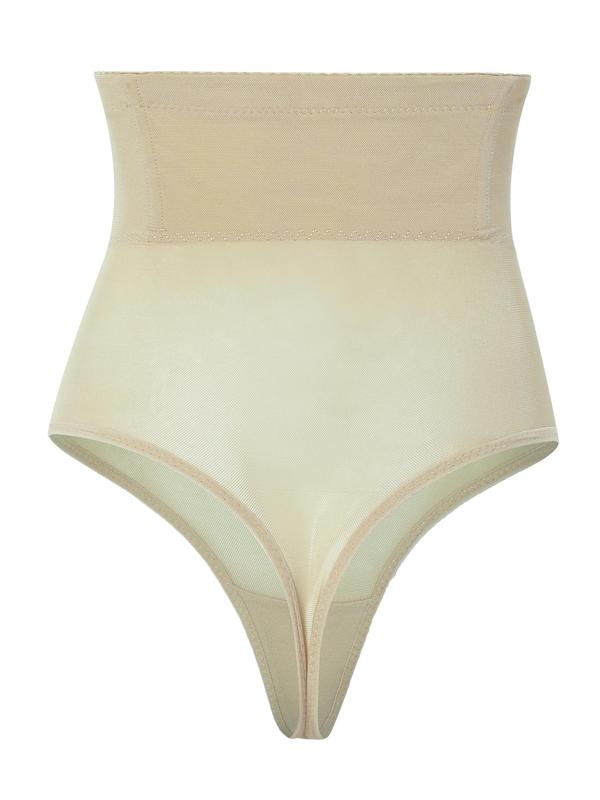 Women's Contrast Mesh Shapewear Thong, Breathable High Waist Shapewear Bottom for Daily Wear, Tummy Control Butt Lifter, Minimalist Basic Underwear 7