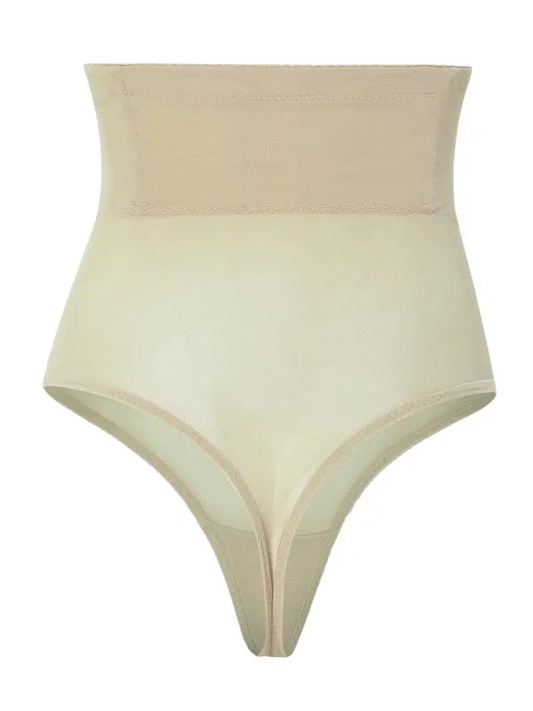 Women's Contrast Mesh Shapewear Thong, Breathable High Waist Shapewear Bottom for Daily Wear, Tummy Control Butt Lifter, Minimalist Basic Underwear, tummy tuck garment 5