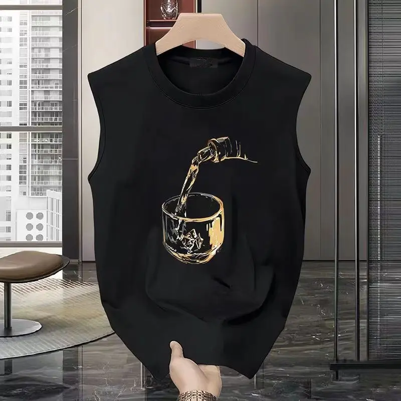 Baju-T Bola Keranjang, Tanpa Lengan Longgar, Musim Panas Baru, Trend Belia, Cetakan Kreatif, Baju Atasan Asas Kasual, Rompi 1 / 2