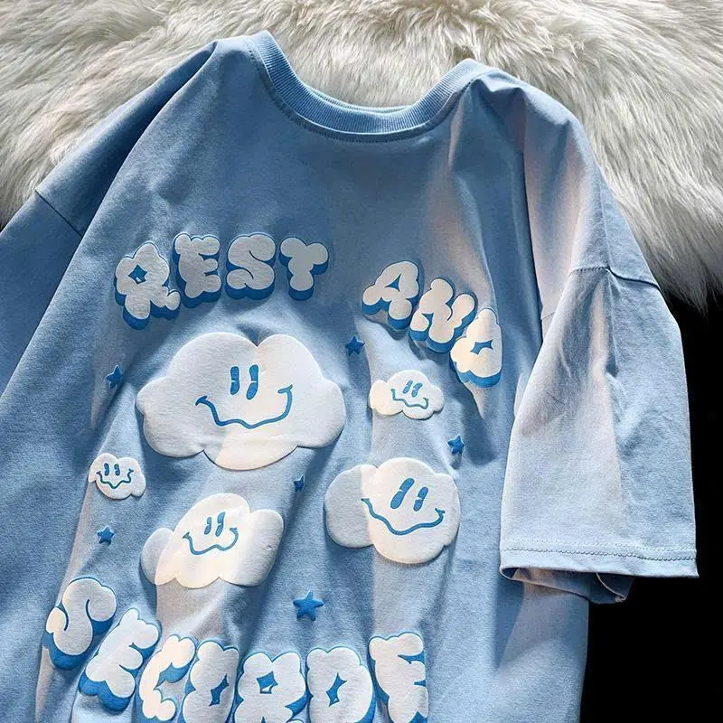 [SIZE L]Áo thun đám mây REST tay lỡ nam nữ phông form rộng teen cổ tròn freesize cotton giá rẻ basic dễ thương đơn giản menswear