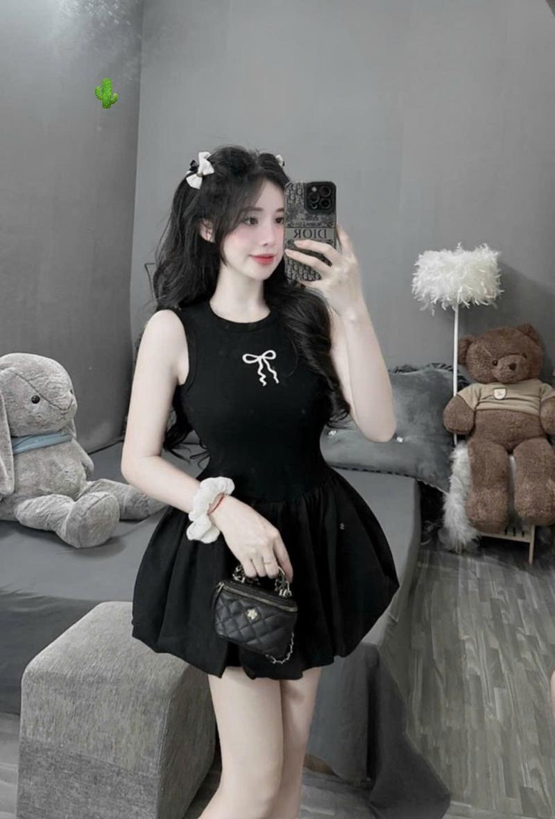 Product Introduction of Đầm dáng bí phồng thêu nơ phong cách dễ thương Dress 3