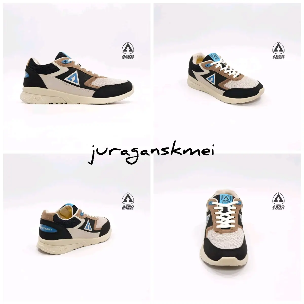 Aerostreet Osaka Krem Biru Hitam Sepatu Sneakers Sport