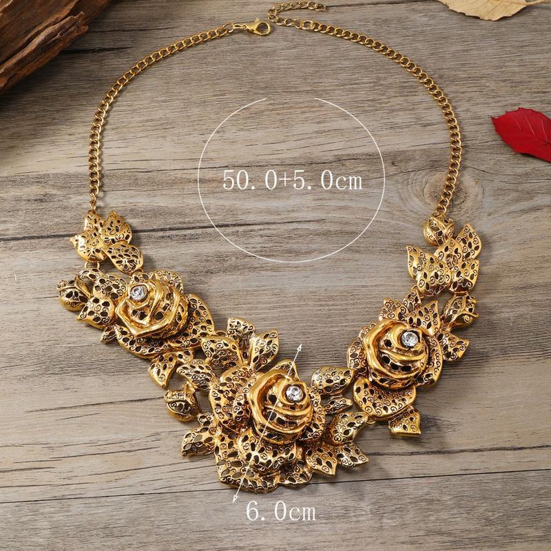 Product Introduction of Fashion Trend Necklace Retro Hollow Flower Inlaid Diamond Valentine's Day Necklace Clavicle Chain Jewelry 34
