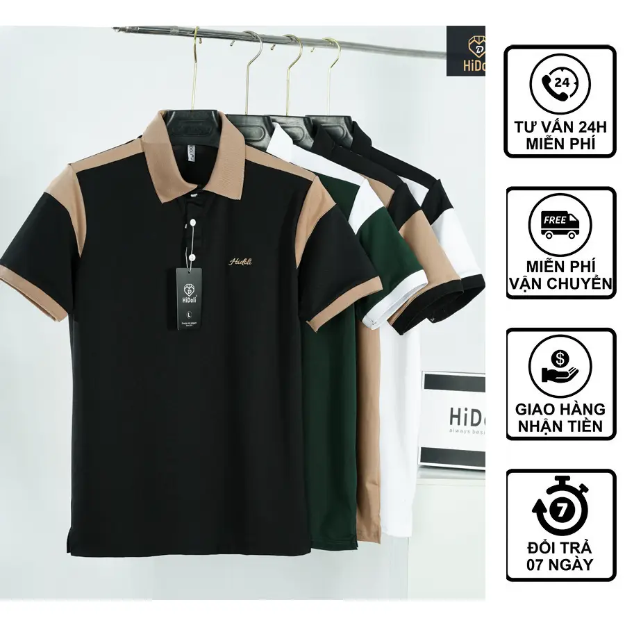 [MIỄN SHIP] Áo Thun polo 36 nam vải cá sấu cổ bẻ phối viền tay trẻ trung Hidoli Menswear Cotton Tre Shirt set3 ao