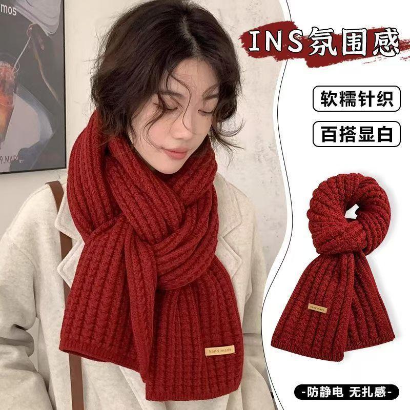 Women's Wool Knitted Scarf Autumn and Winter Korean Style All-Matching Thickened Warm Shawl Atmosphere High Sense Student Scarf Fashion 4
