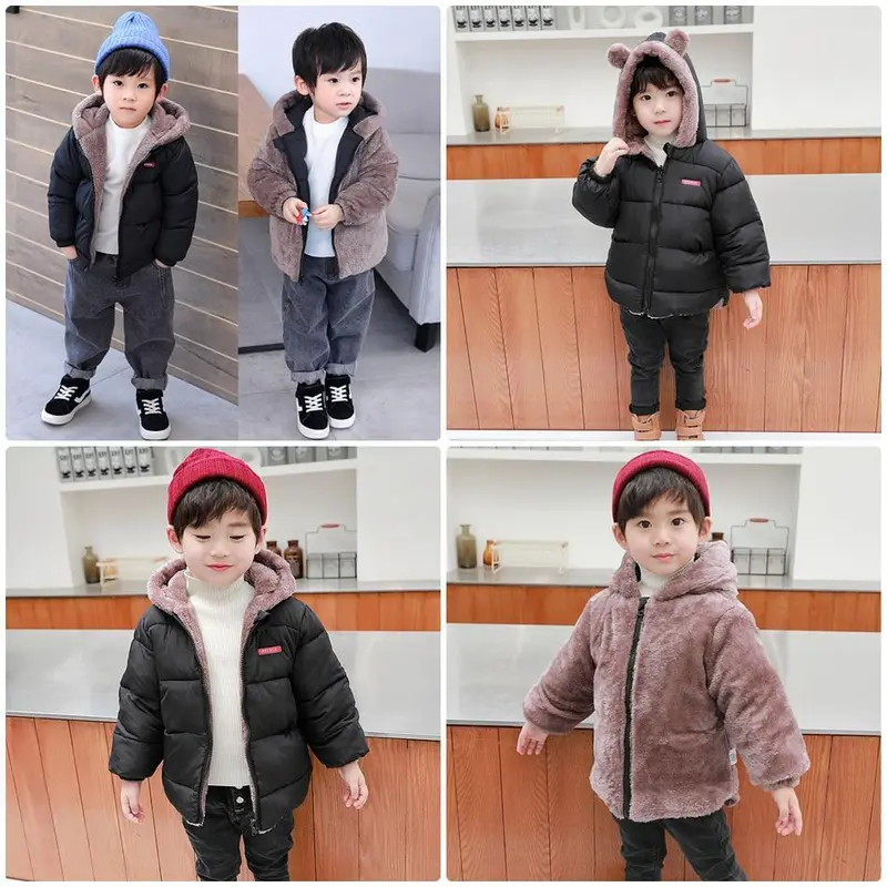 Áo khoác lót lông cừu tai gấu cao cấp Mặc được hai mặt cho bé [MD15] 1